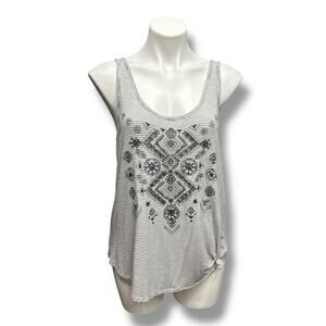 EYESHADOW Tank Top Women's Sleeveless Size L Stripped Embroidered Cut Outs Boho